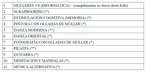 Aberto o prazo para inscribirse nas actividades da Casa da Muller 2016